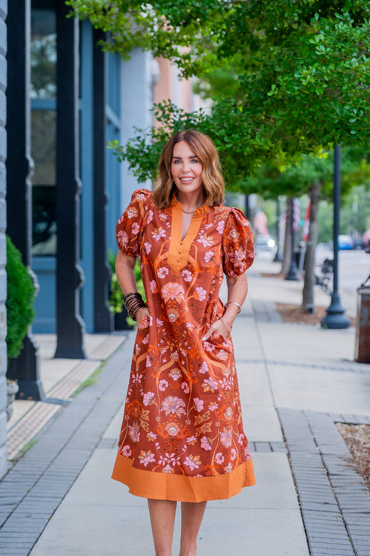 Katie Floral Dress-Terracotta