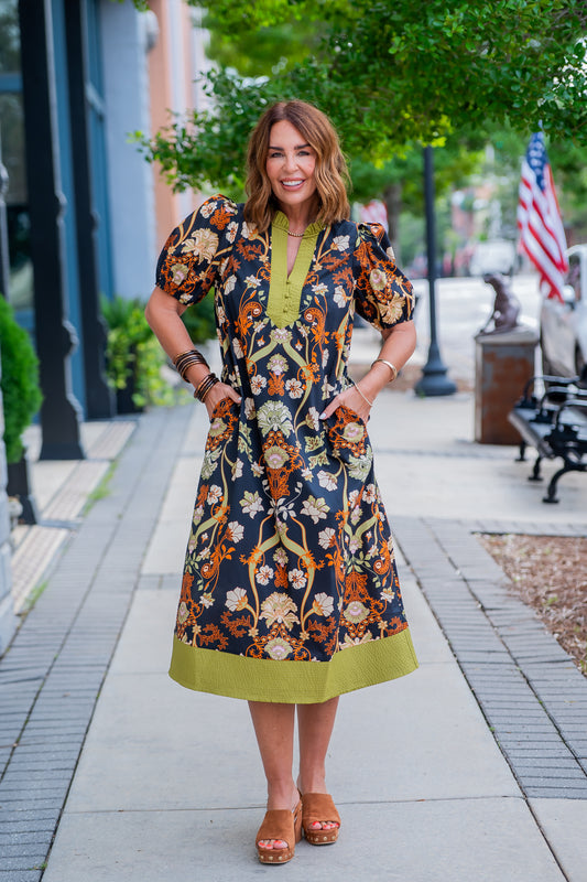 Katie Floral Dress-Black