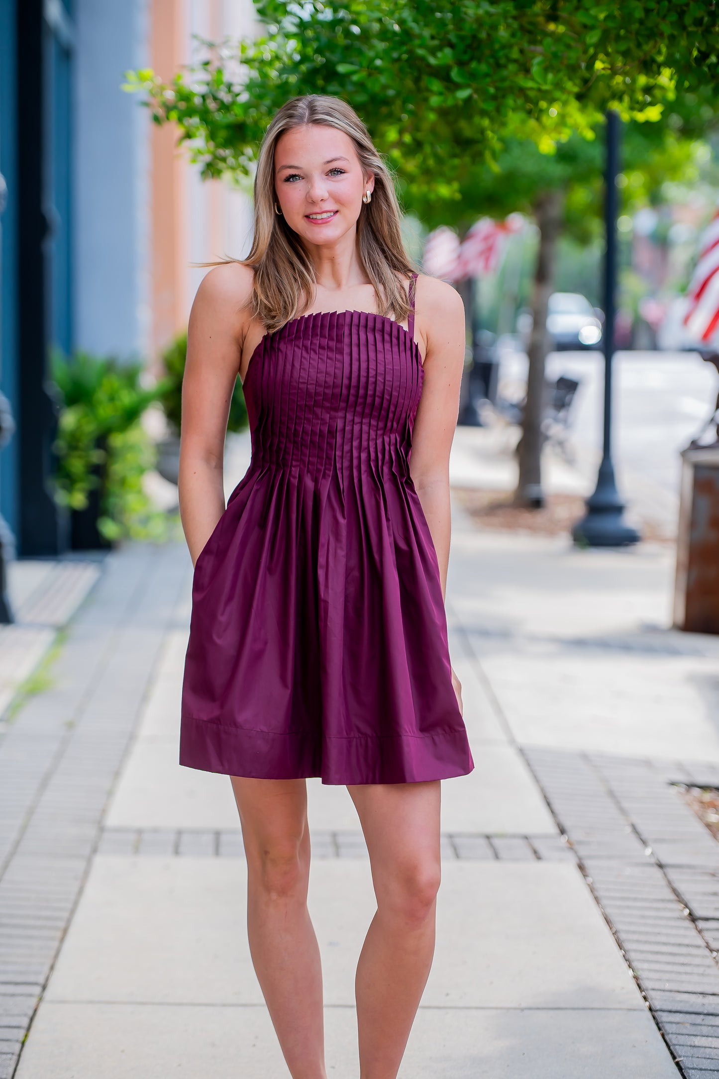 Stassi Pleated Dress-Merlot