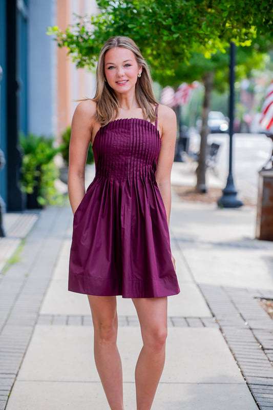 Stassi Pleated Dress-Merlot