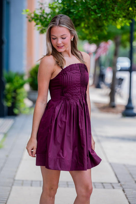 Stassi Pleated Dress-Merlot
