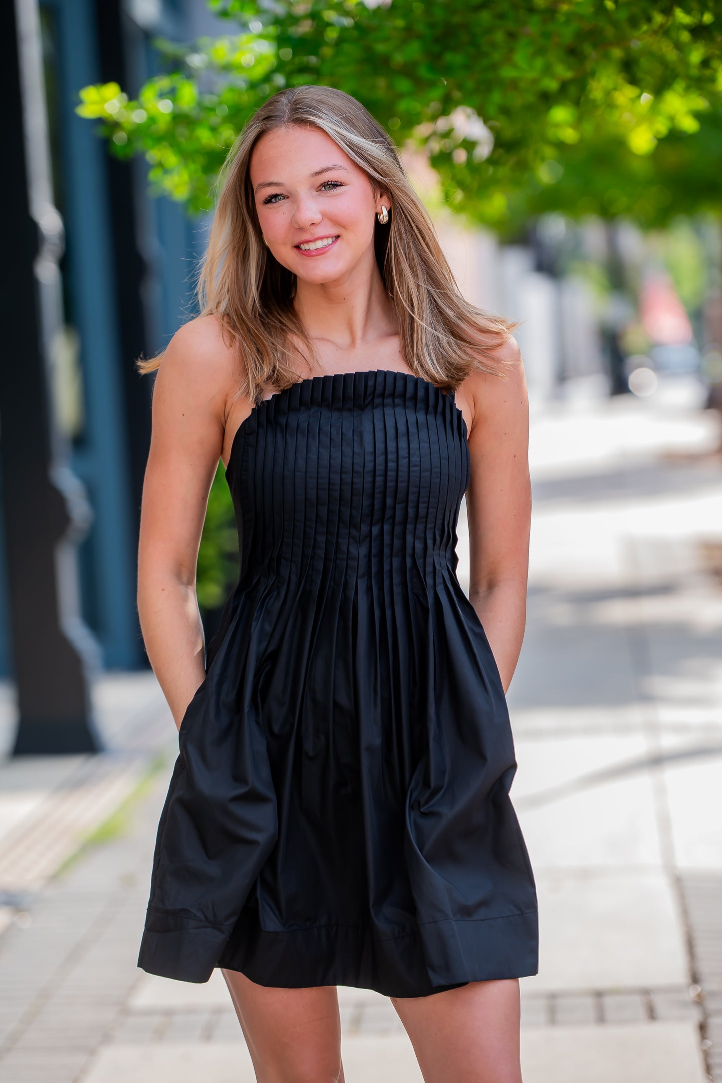Stassi Pleated Dress-Black