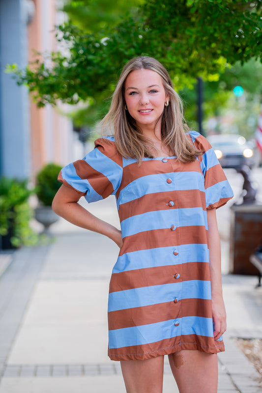 Maeve Bold Stripe Dress-Camel Blue