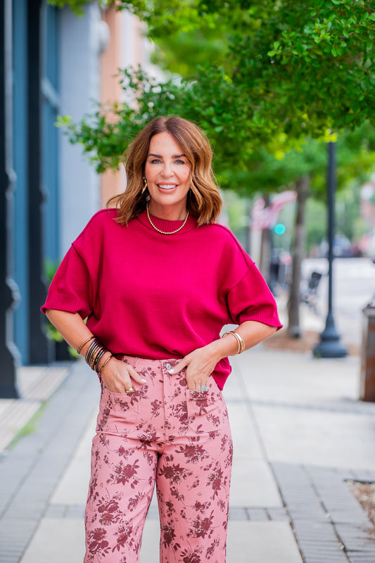 Teresa SS Sweater-Crimson