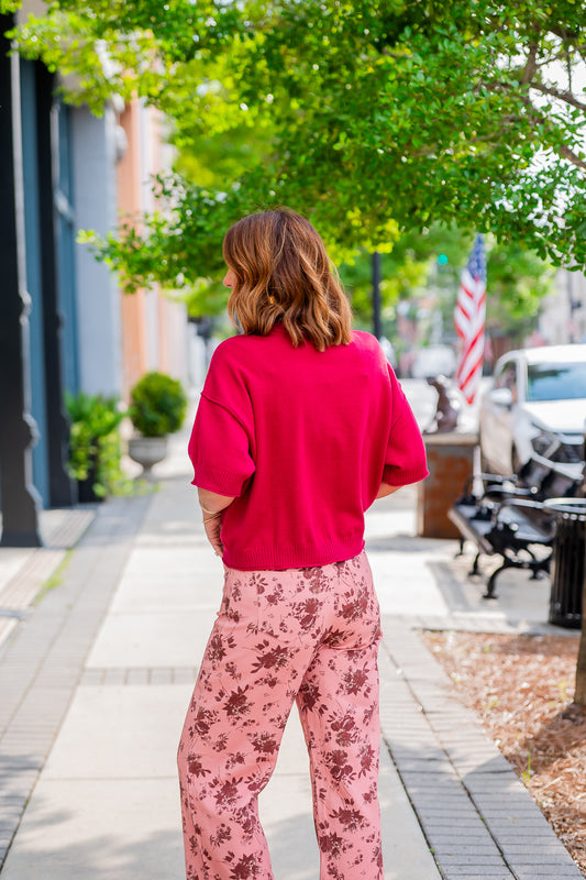 Teresa SS Sweater-Crimson