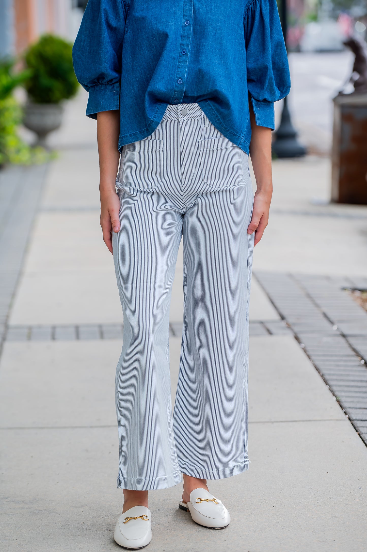 Joy Patch Pocket Jeans- Navy Stripe
