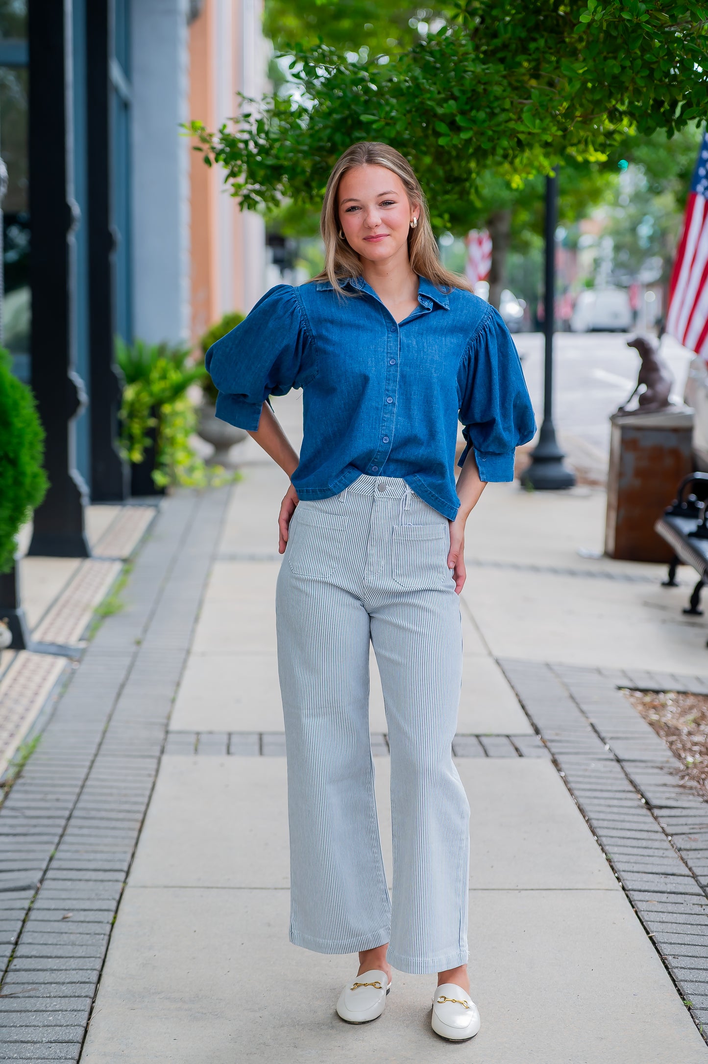 Joy Patch Pocket Jeans- Navy Stripe