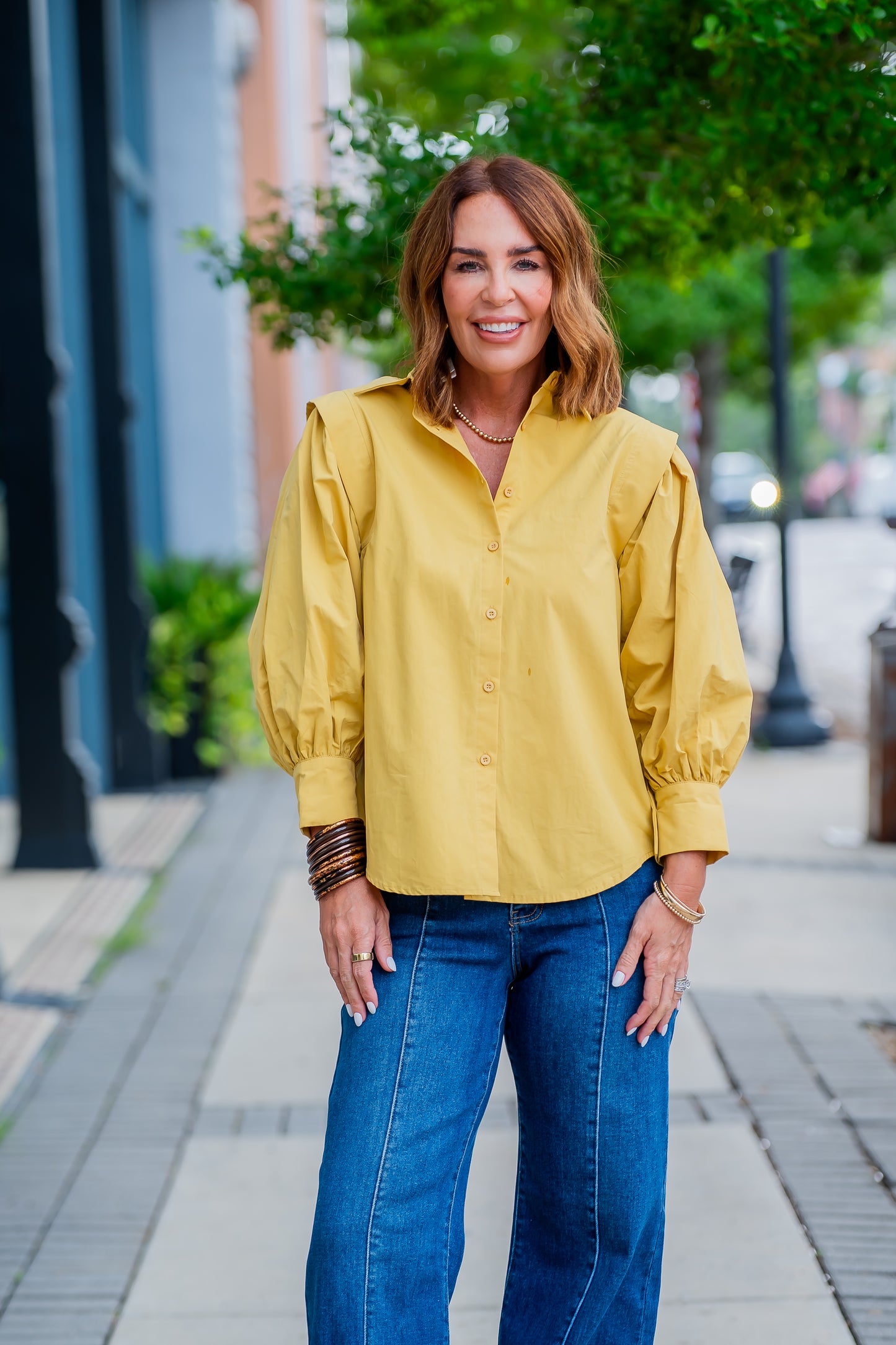 Faroe Pleat Shoulder Balloon Sleeve Blouse