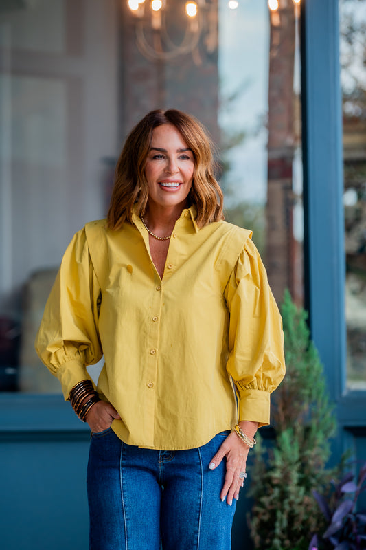 Faroe Pleat Shoulder Balloon Sleeve Blouse