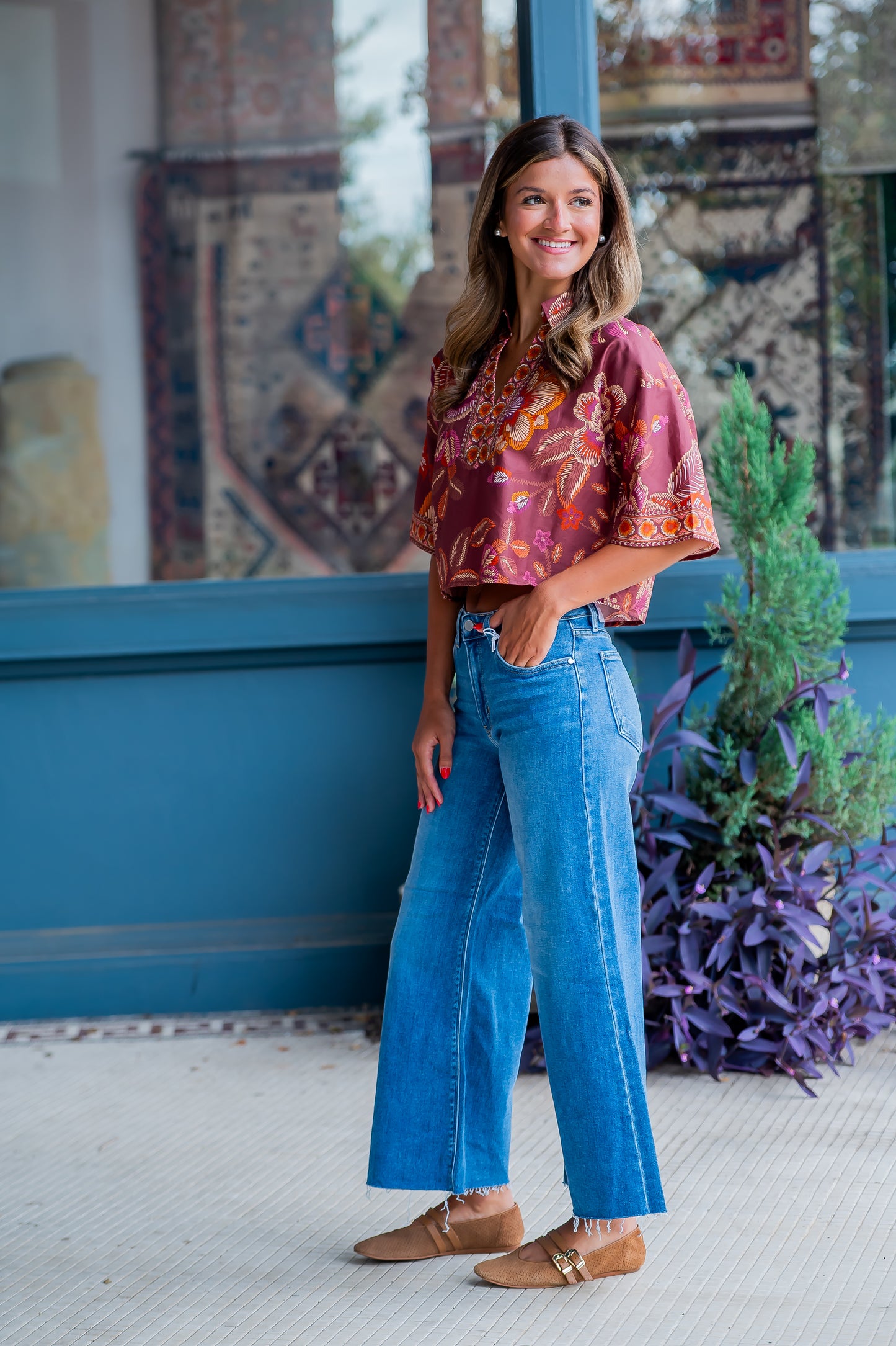 Hana Wide Leg Flare Crop-Med Wash