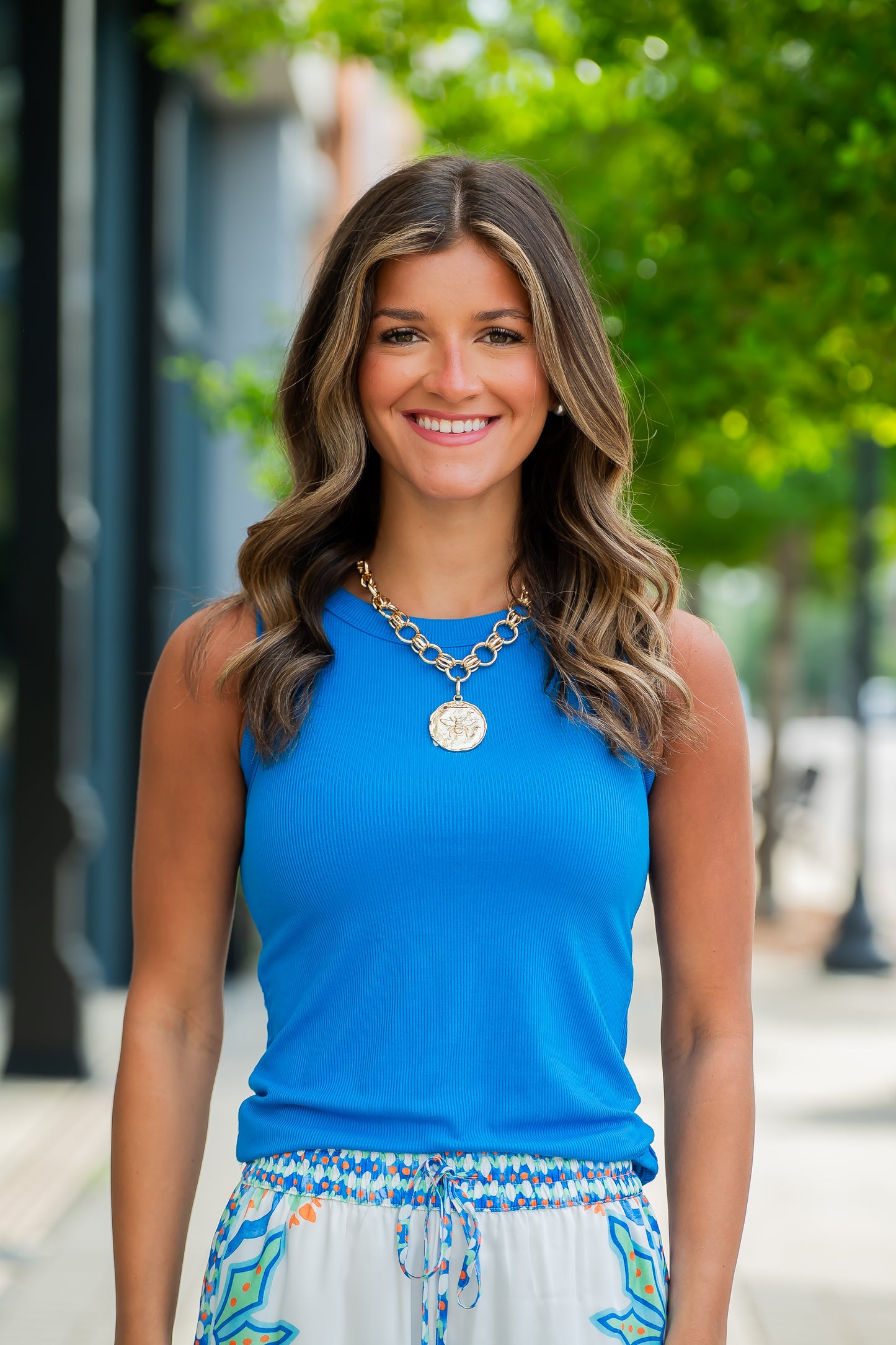 Joy Ribbed Tank-Ocean Blue