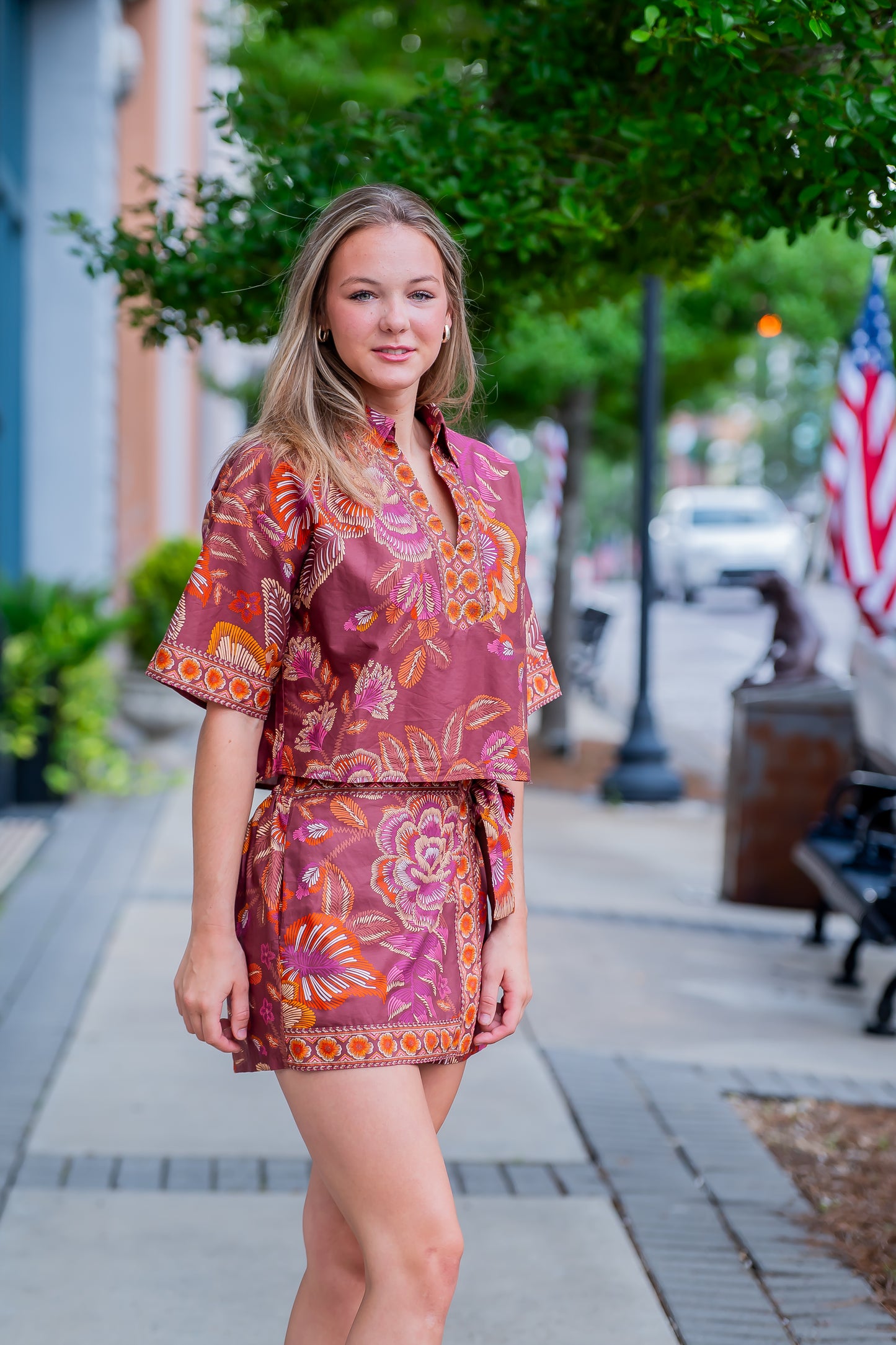 Xena Botanical Top-Terracotta