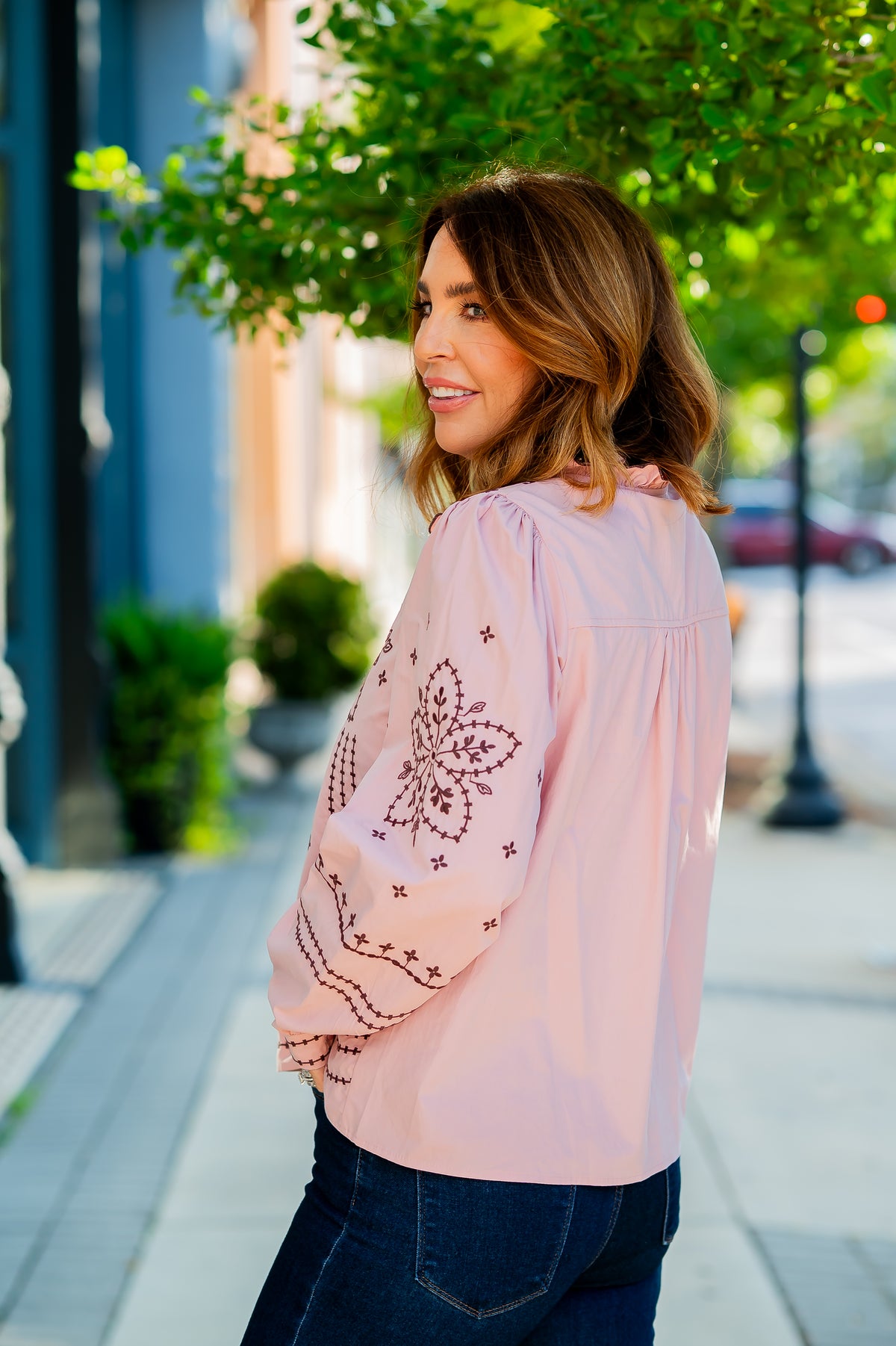 Cody Embroidered Top-Dusty Rose