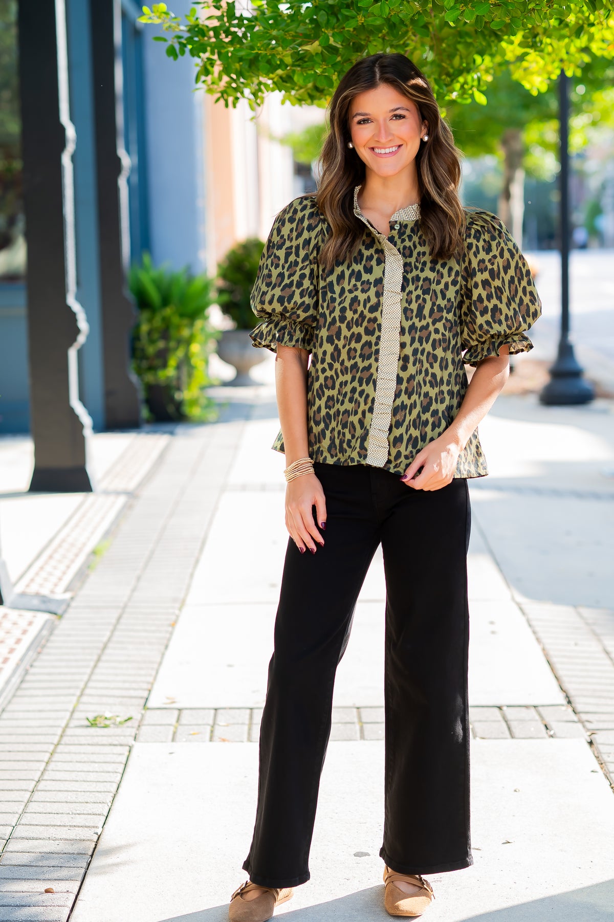 Bree Olive Leopard Top