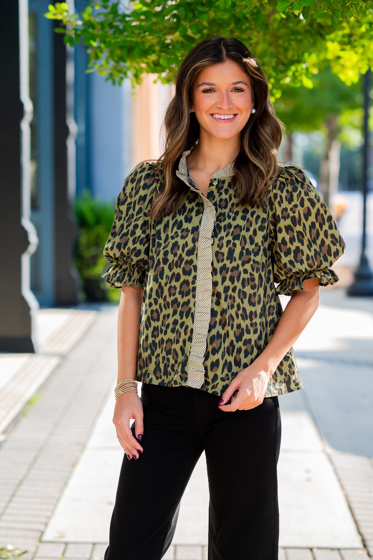 Bree Olive Leopard Top