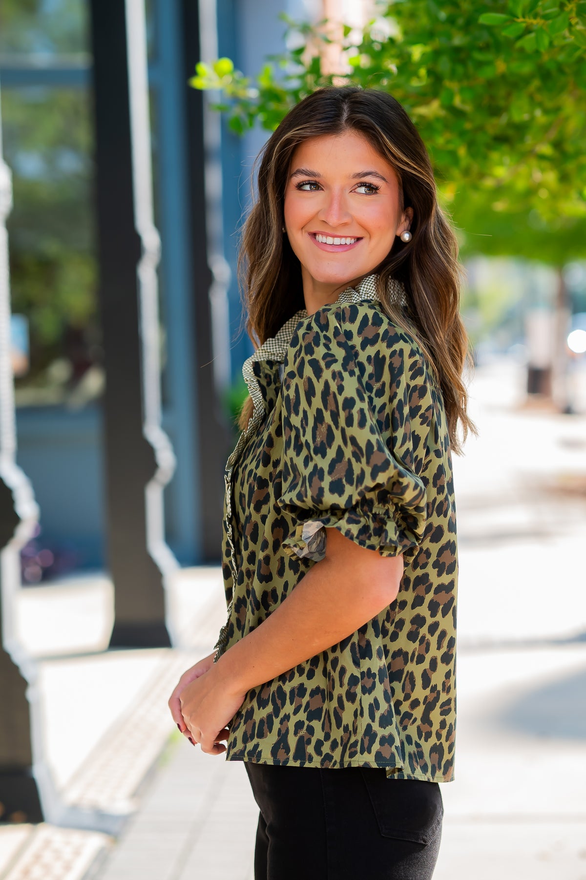 Bree Olive Leopard Top