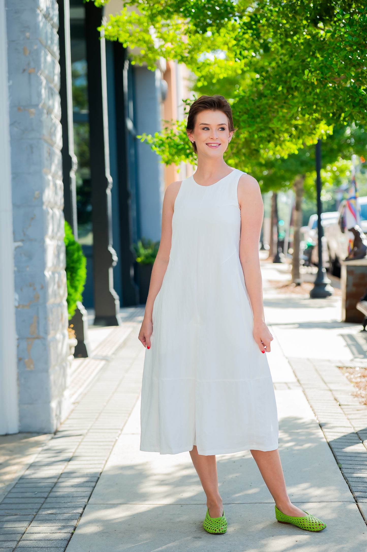 Malta Sleeveless A-Line Dress-White