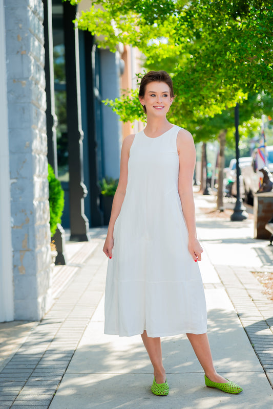 Malta Sleeveless A-Line Dress-White
