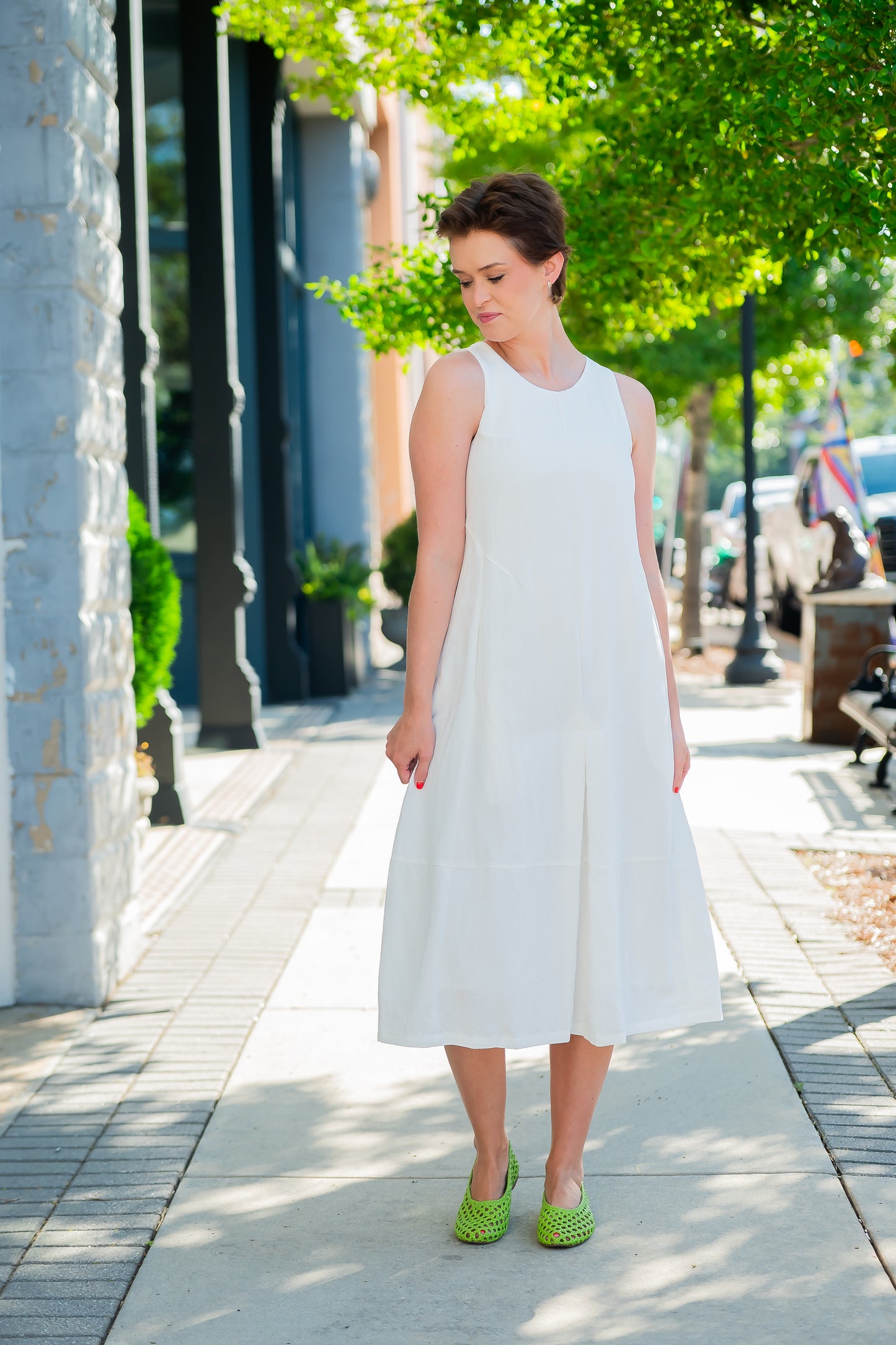 Malta Sleeveless A-Line Dress-White