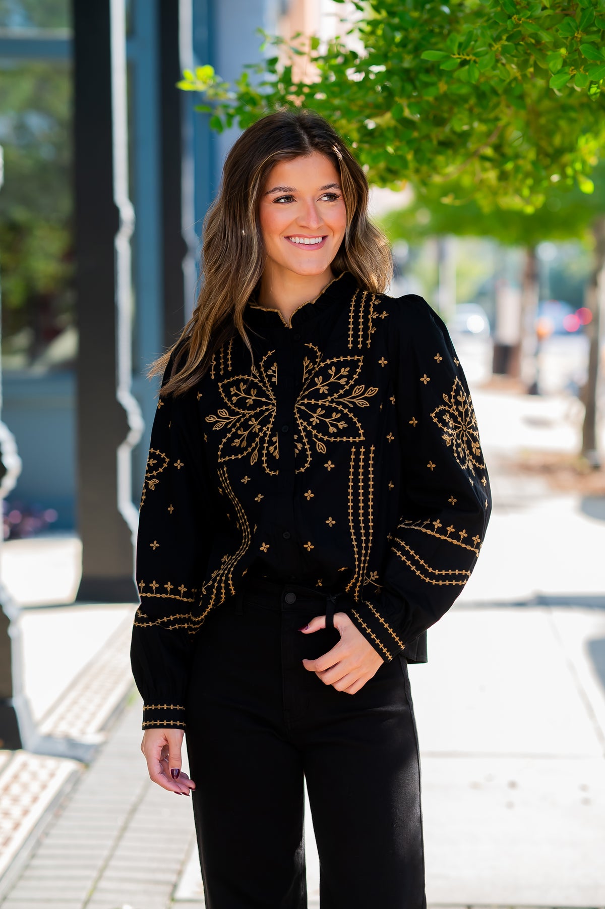 Cody Embroidered Top-Black