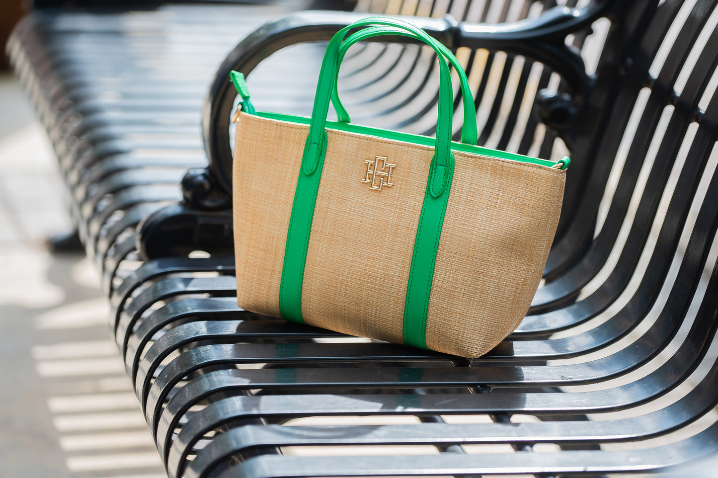 Georgie Mini Tote Natural Kelly Green