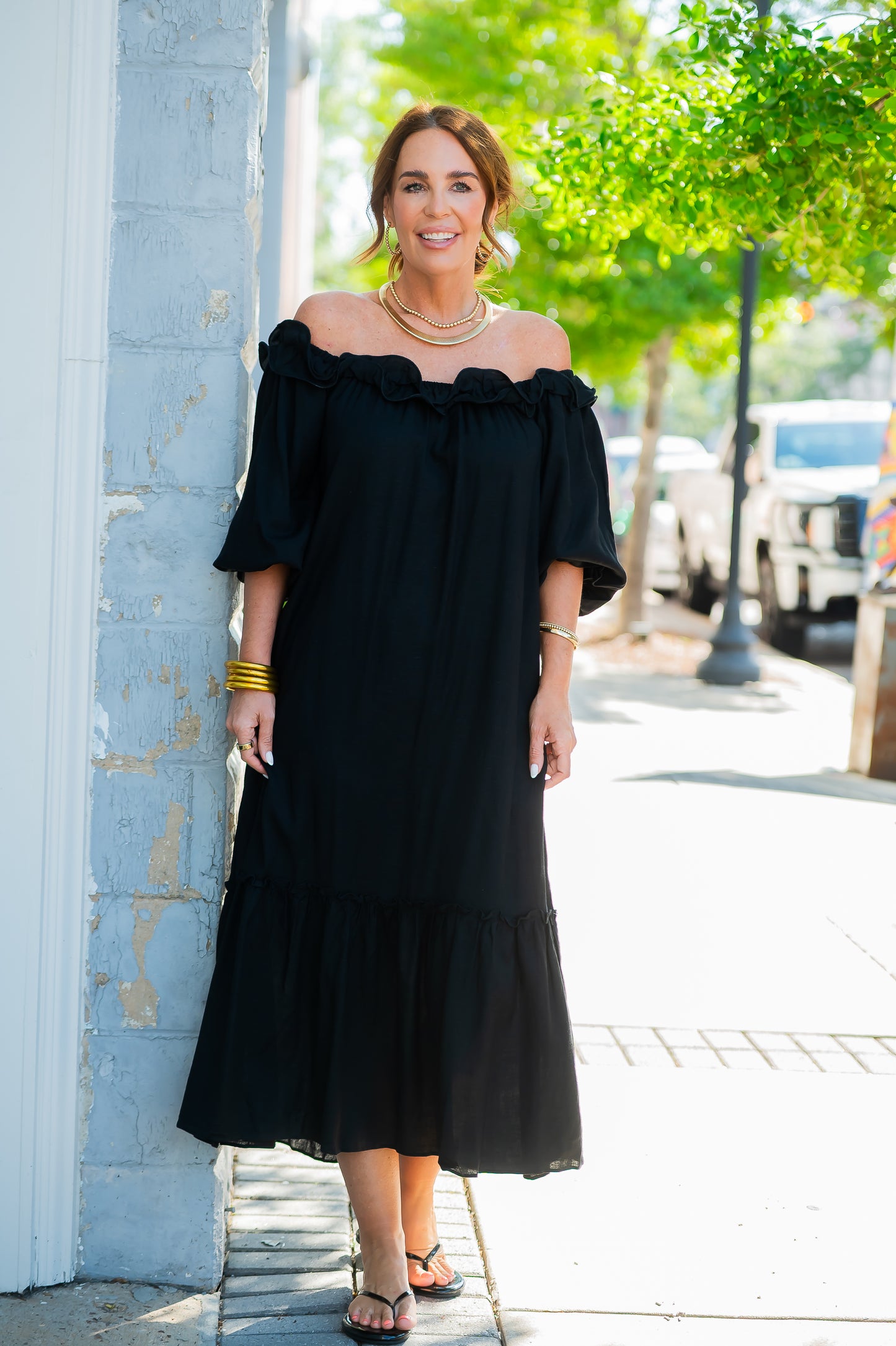 Harper Linen Ruffled Midi Dress