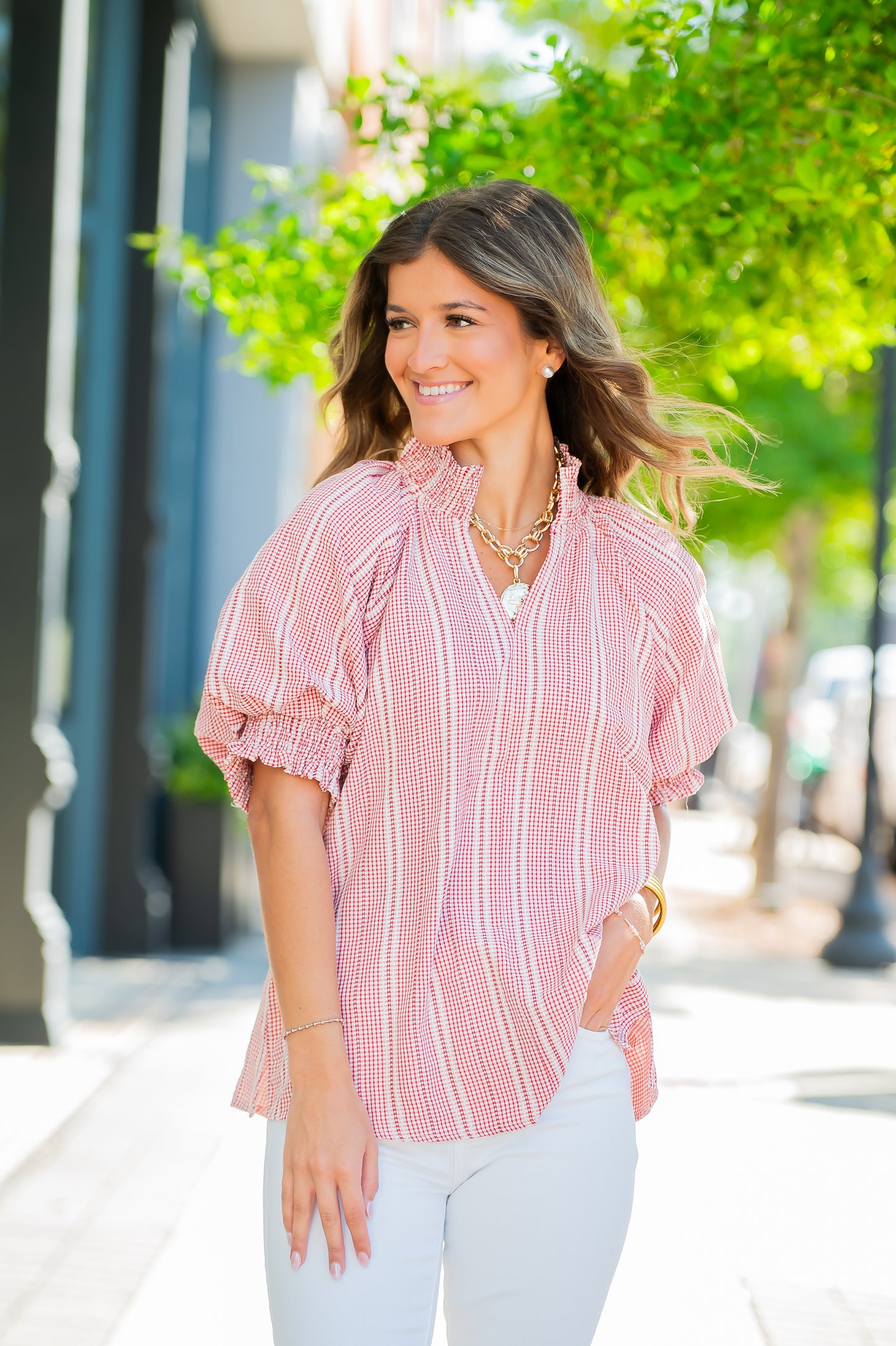 Ruth Textured Top-Red