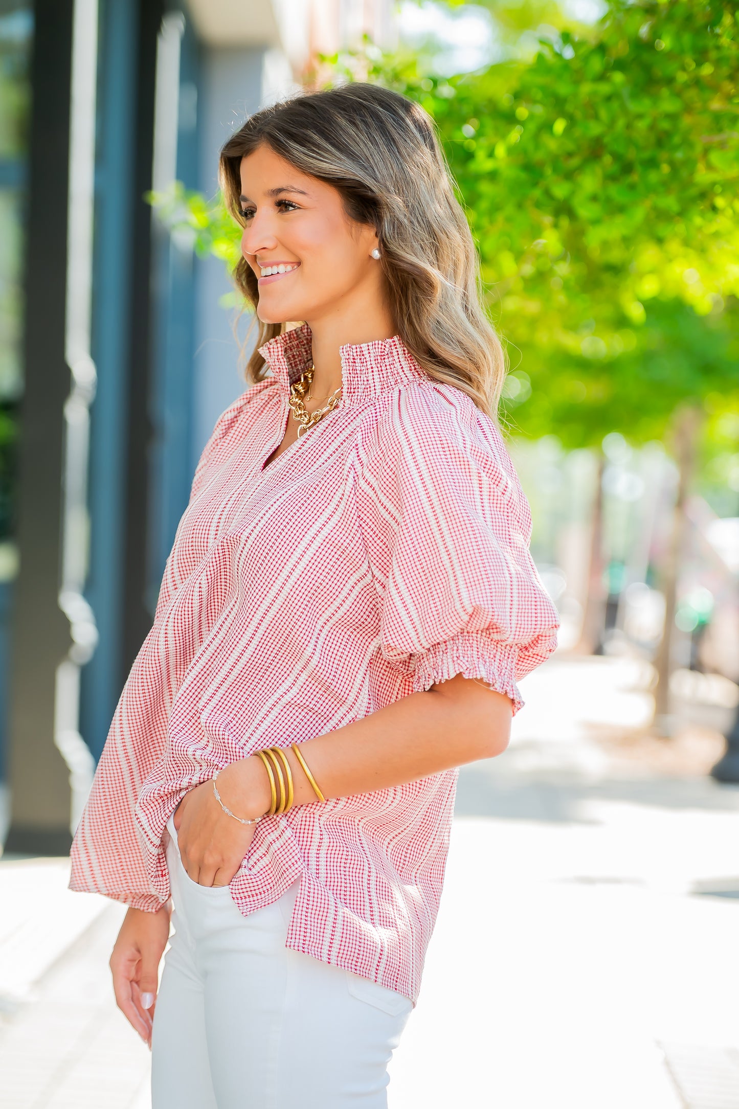 Ruth Textured Top-Red