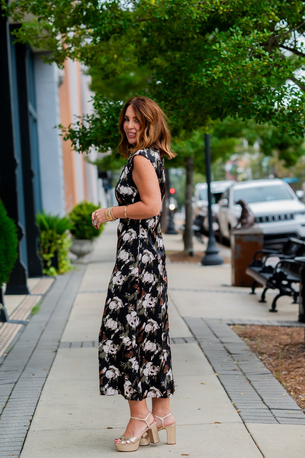 Zyla Floral Satin Dress