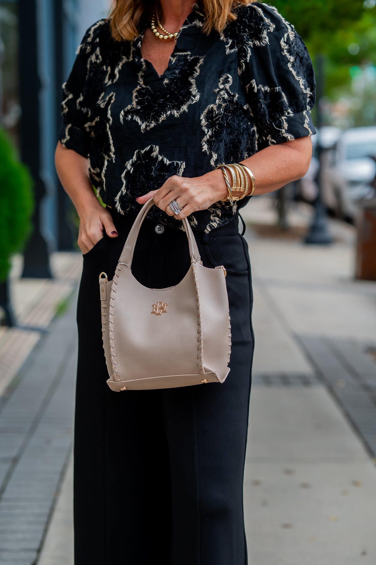 Dottie Textured Top-Black