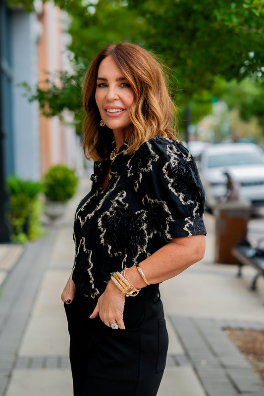 Dottie Textured Top-Black