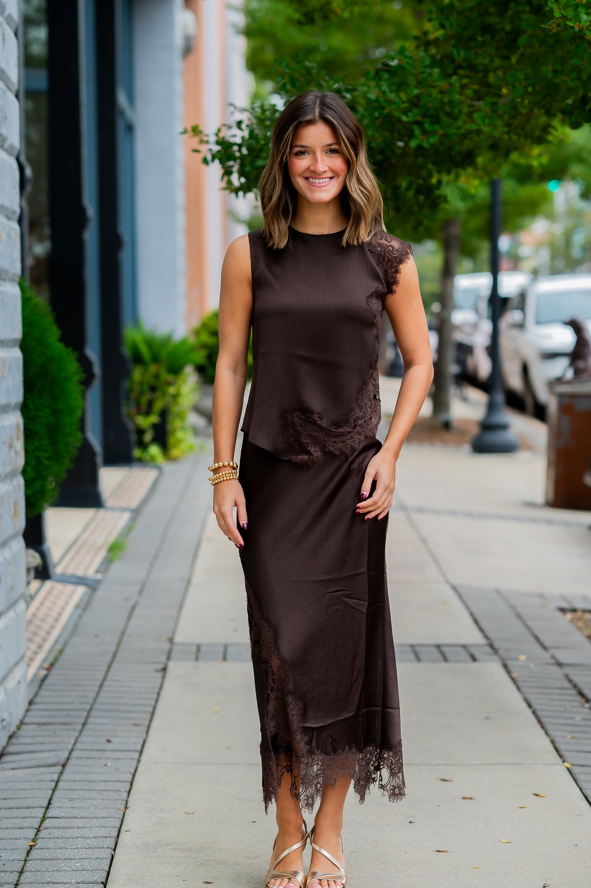 Darla Mixed Lace Top - Brown