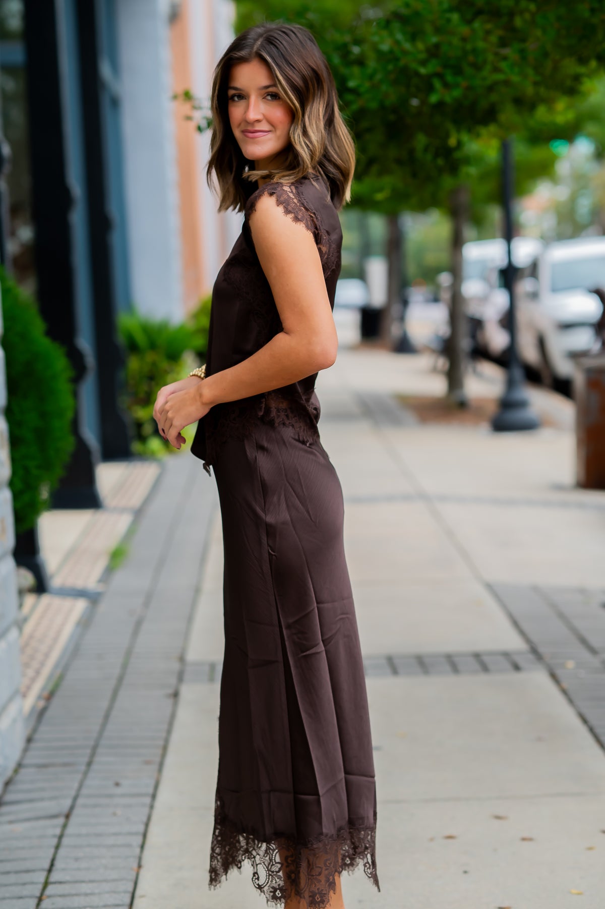 Darla Mixed Lace Skirt - Brown