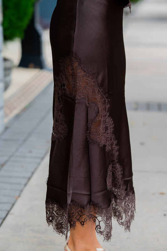 Darla Mixed Lace Skirt - Brown