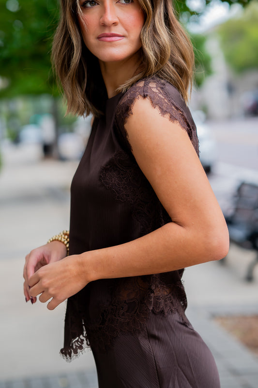 Darla Mixed Lace Top - Brown
