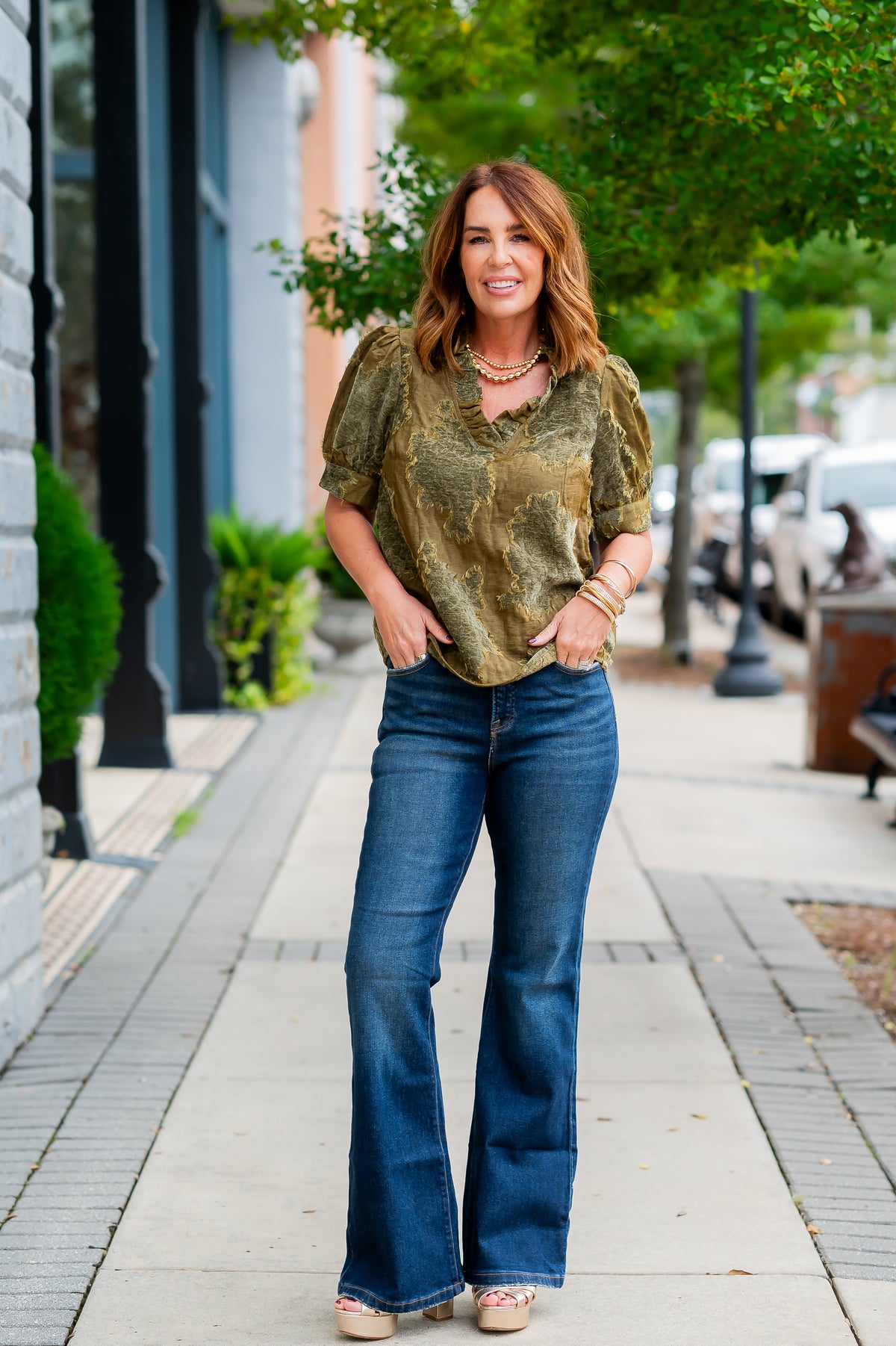 Dottie Textured Top-Olive