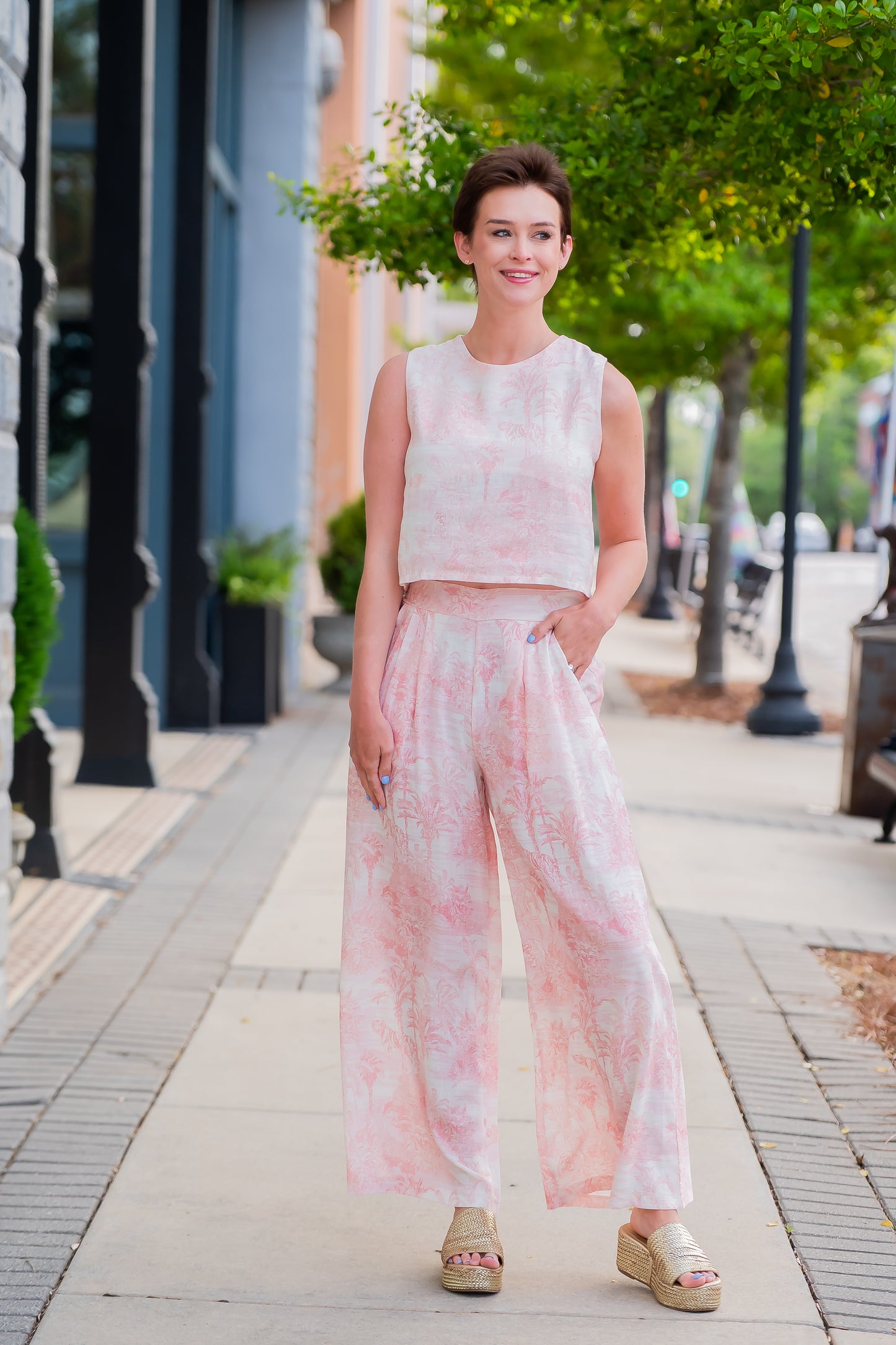 Peoria Island Print Top-Blush