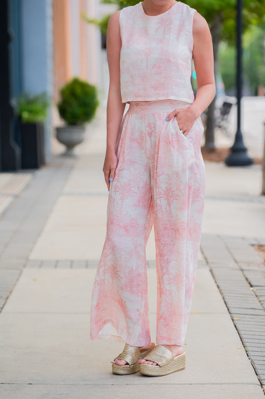 Peoria Island Print Pants-Blush