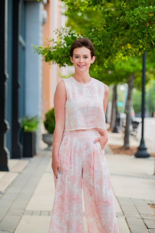 Peoria Island Print Top-Blush