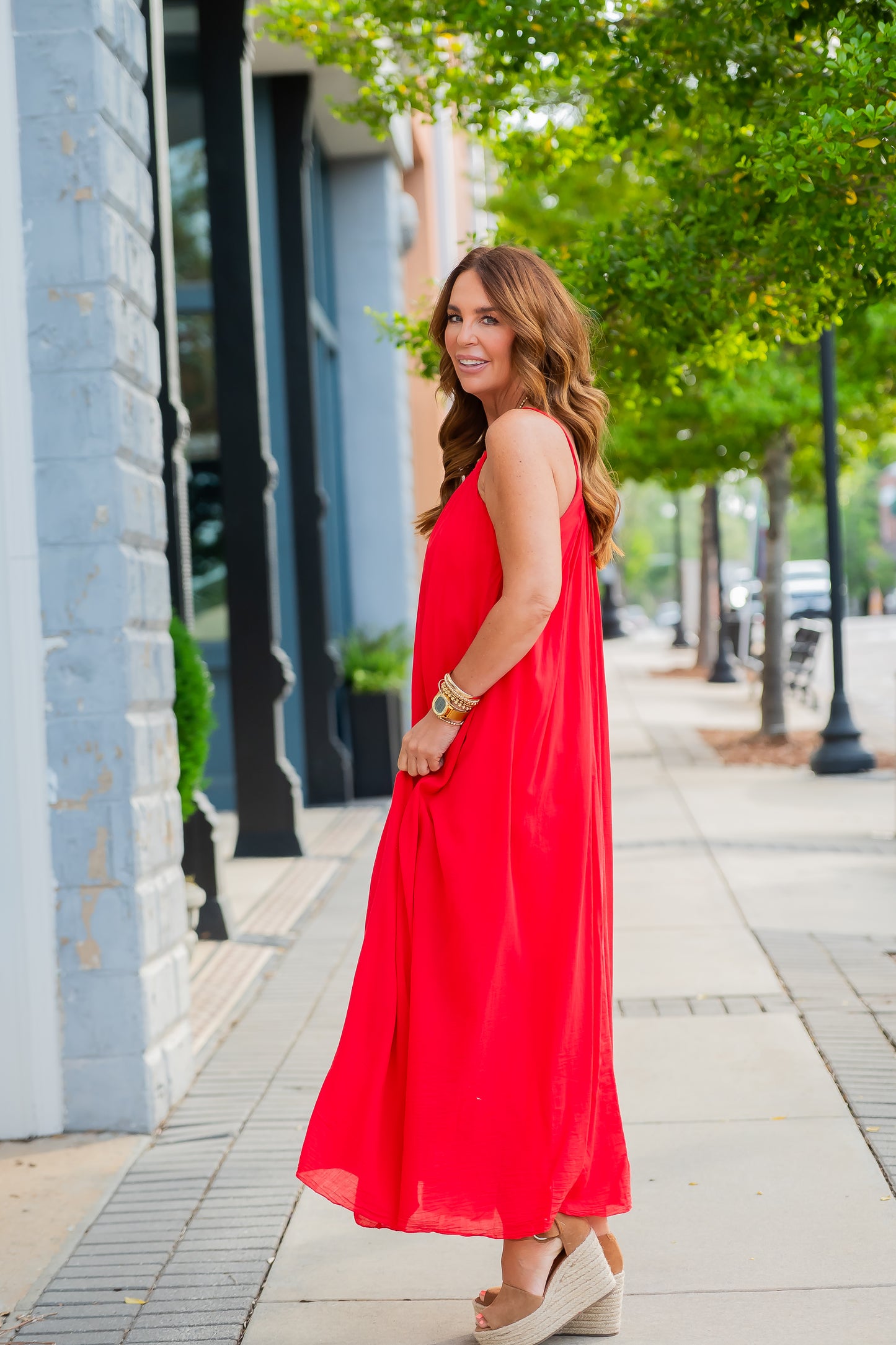 Cayman Textured Gauze Maxi Dress - Red