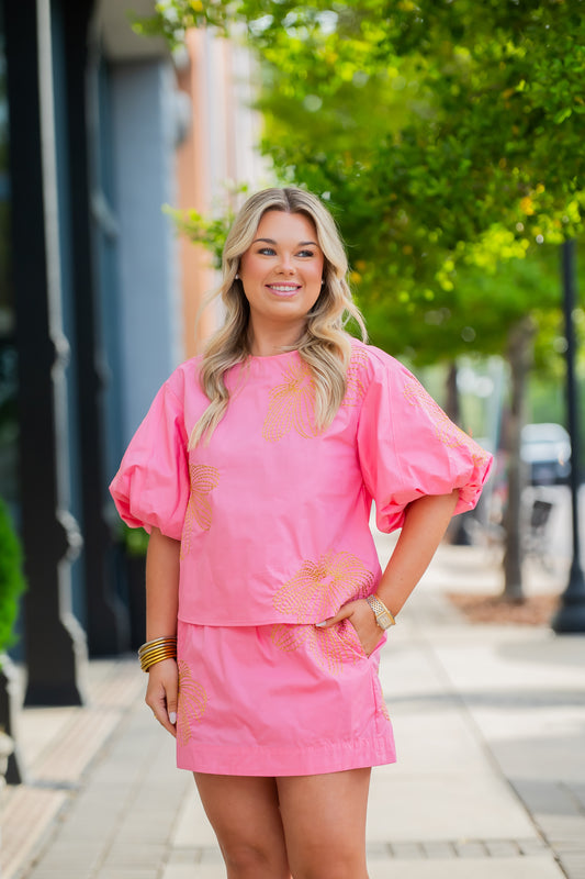 Ada Floral Embroidered Puff Sleeve Top