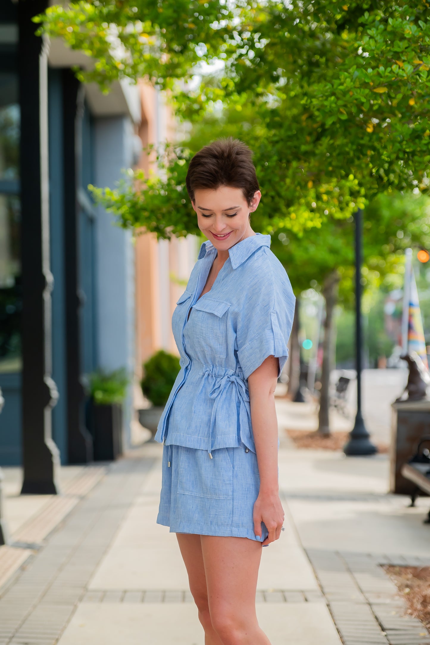 Nome Chambray Cinched Waist Top