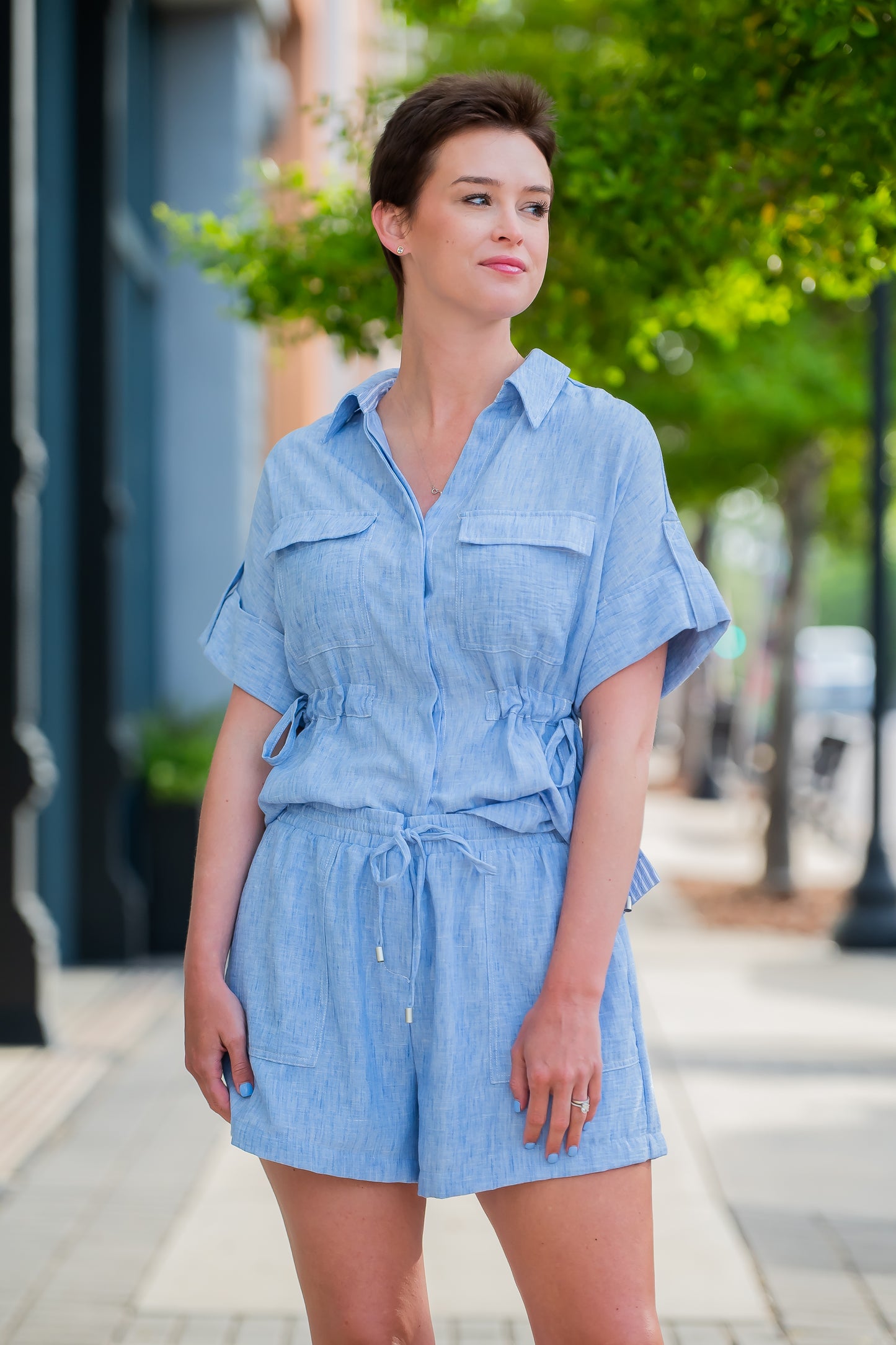 Nome Chambray Cinched Waist Top