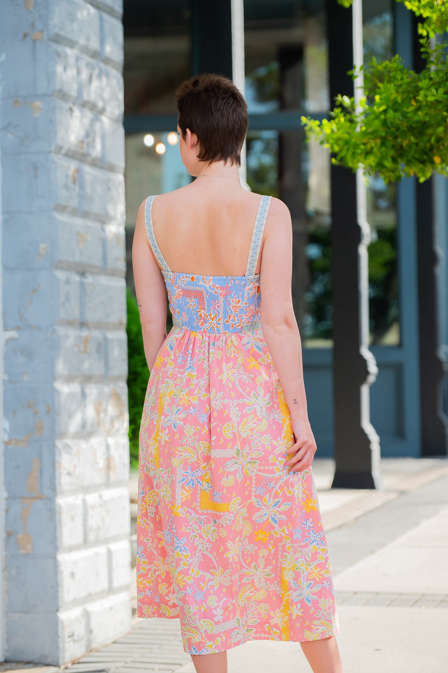 Kira Button Down Tape Trim Midi Dress