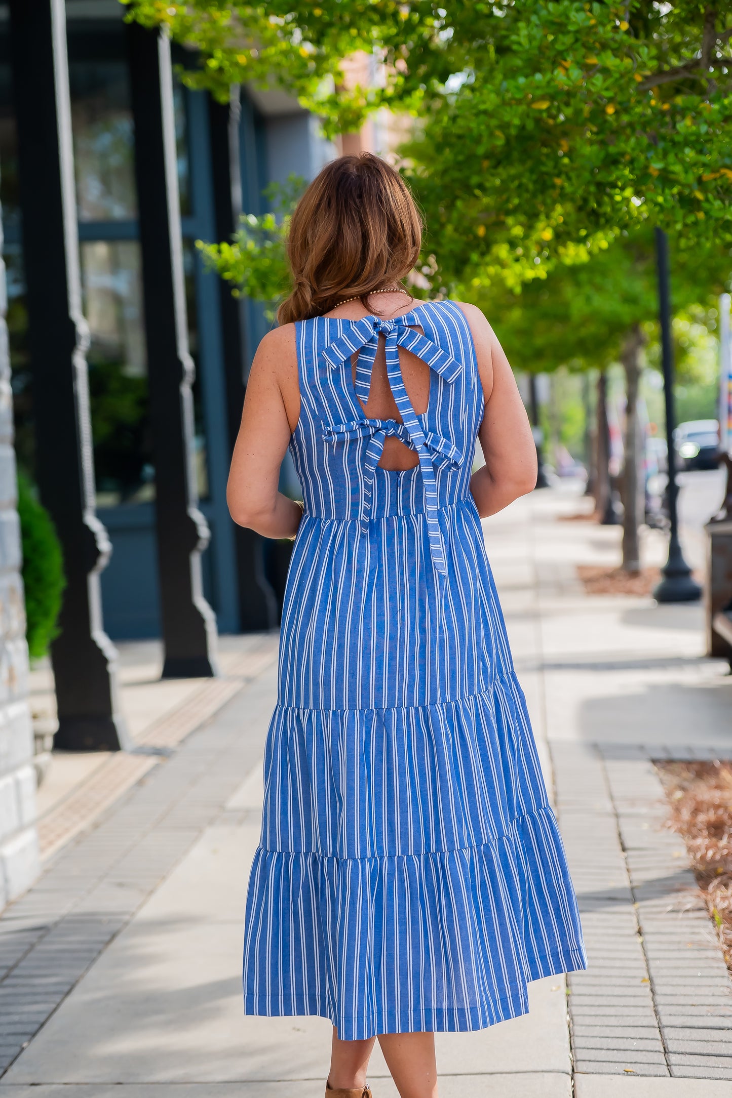 Danbury Halter Striped Tiered Maxi Dress