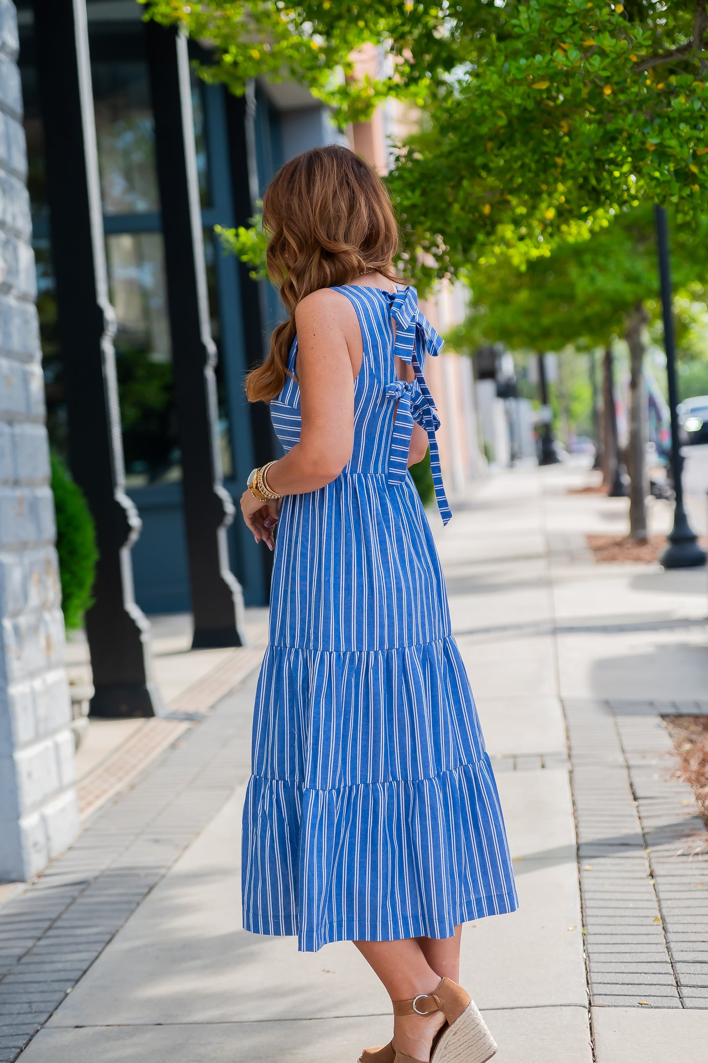 Danbury Halter Striped Tiered Maxi Dress