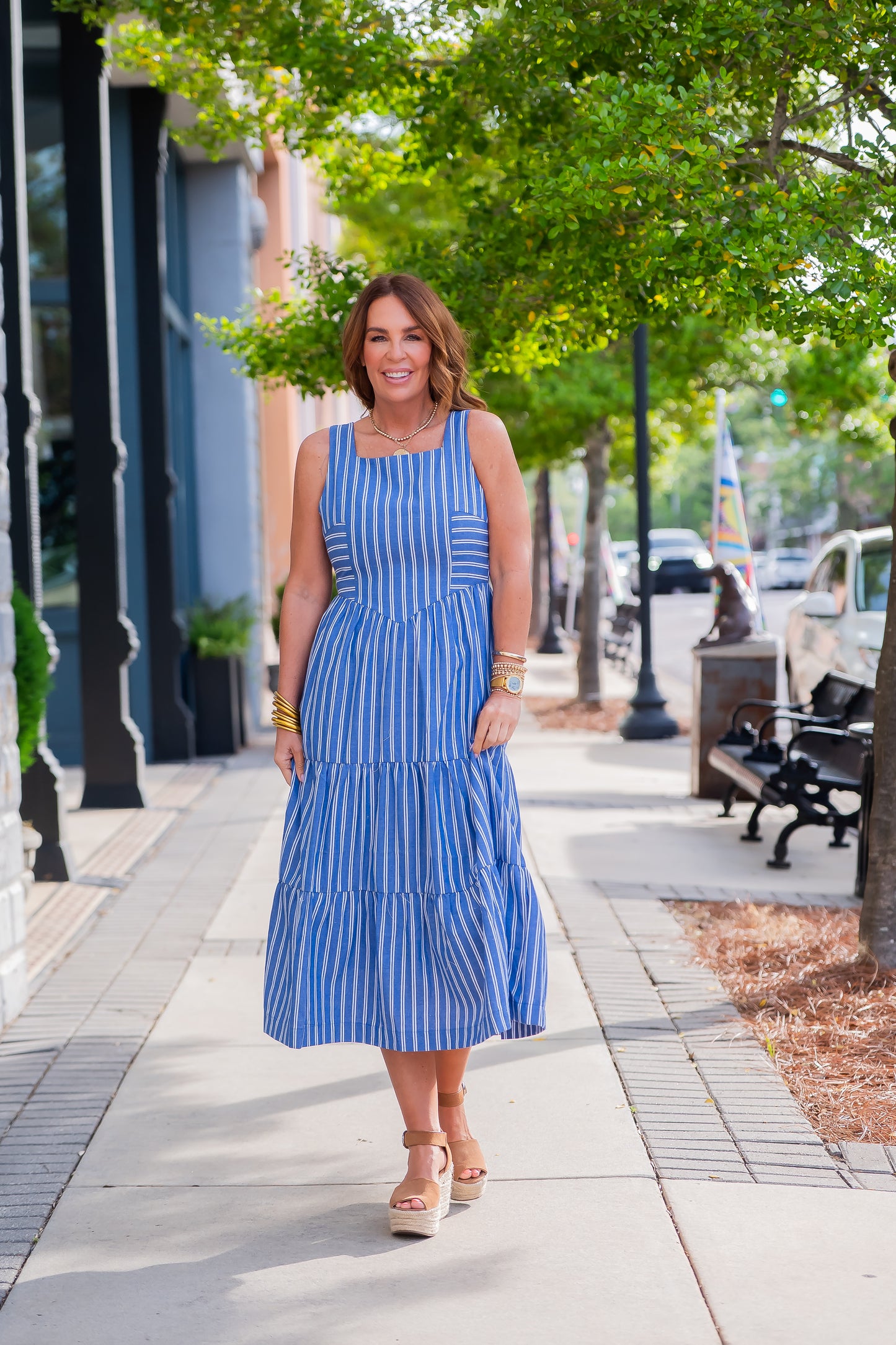 Danbury Halter Striped Tiered Maxi Dress