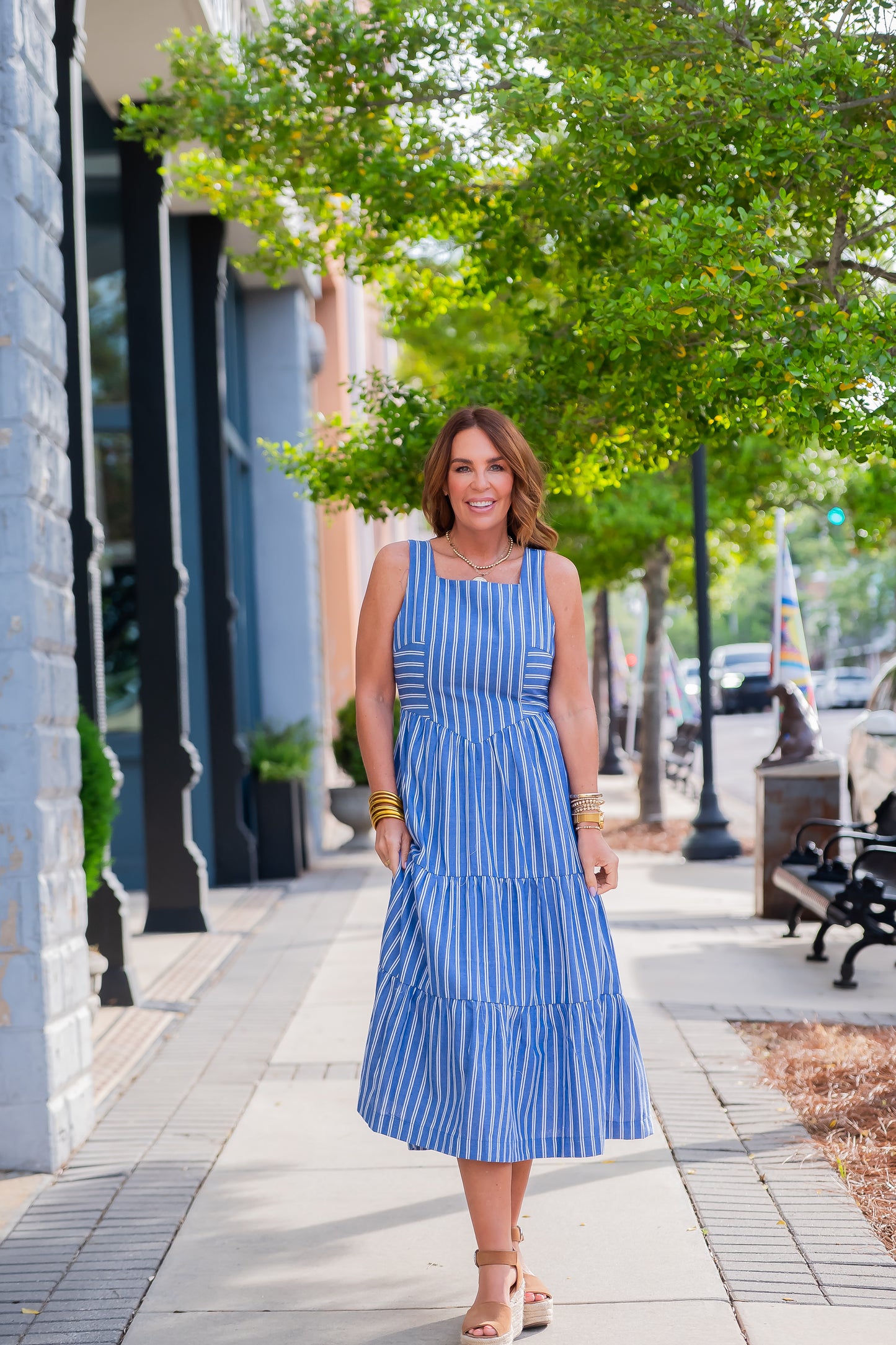 Danbury Halter Striped Tiered Maxi Dress