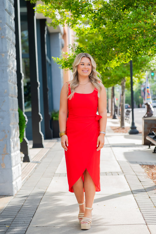 Chelsea Tulip Hem Wrap Dress