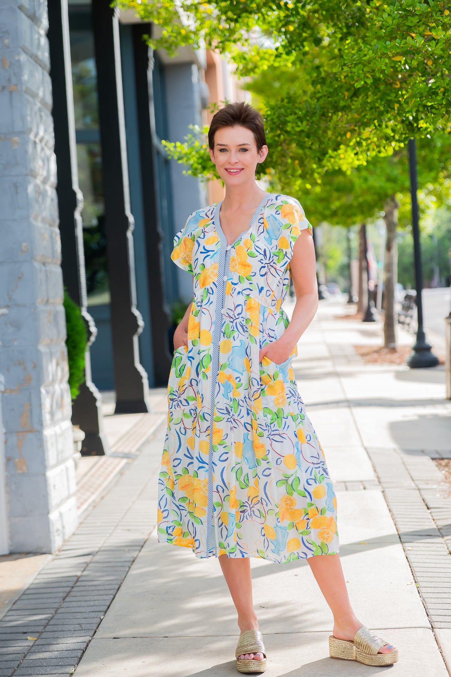 Miami Short Sleeve Lemon Detail Dress